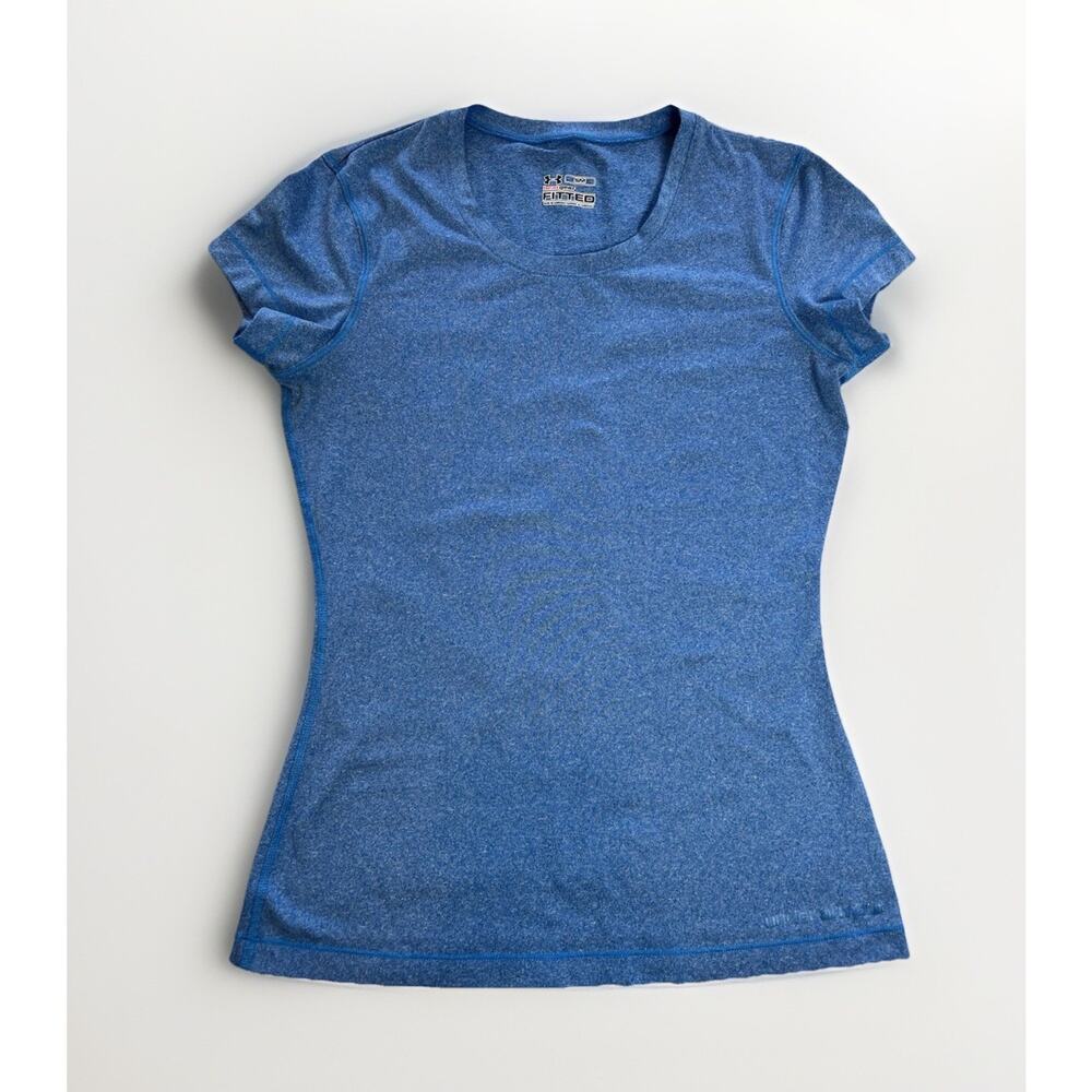 UNDER ARMOUR Heather Blue Heatgear Short Sleeve Fitted Tee Shirt, Women’s Small